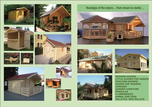 Wooden houses and various products for garden