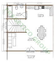 Wooden house ground floor plan code P FRG 92(46P+46E)+10B+10T 