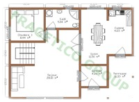 Wooden house ground floor plan code P - FRG 129(82P+47M)+5B+11T